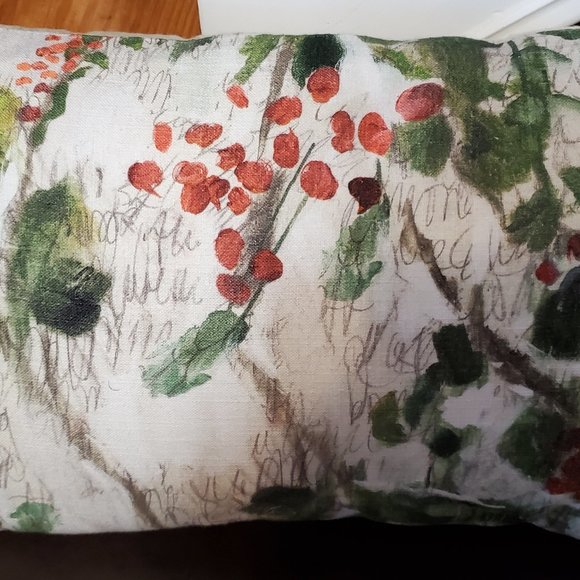 Pottery Barn Painted Holly Branch Pillow NWT 16x26" Christmas +New PB Inserts - Picture 2 of 9